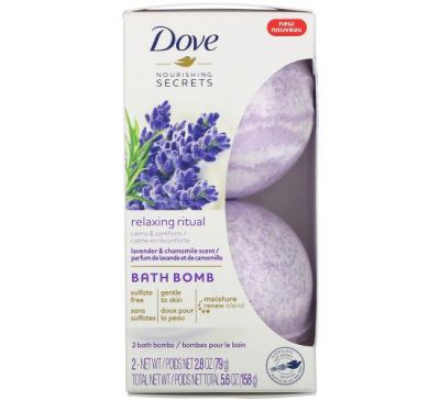 Dove, Nourishing Secrets, Bath Bombs, Lavender and Chamomile Scent, 2 Bath Bombs, 2.8 oz (79 g) Each