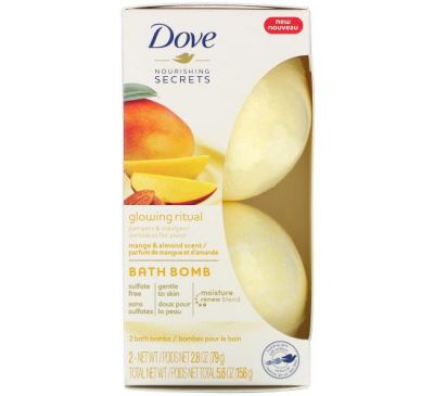 Dove, Nourishing Secrets, Bath Bombs, Mango and Almond, 2 Bath Bombs, 2.8 oz (79 g) Each