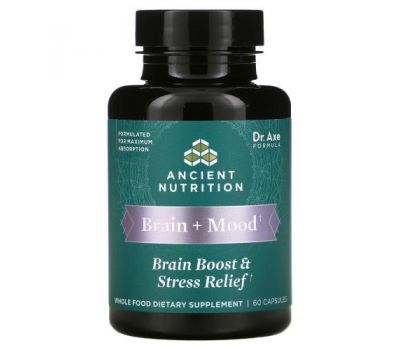 Dr. Axe / Ancient Nutrition, Brain + Mood, поддержка мозга и снятие стресса, 60 капсул