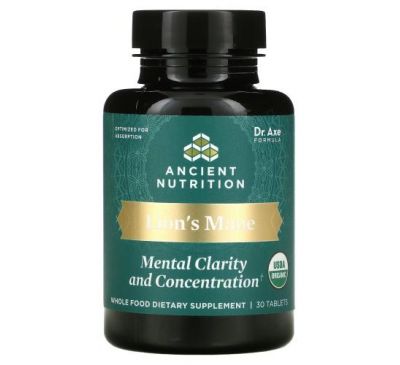 Dr. Axe / Ancient Nutrition, Lion's Mane, Mental Clarity And Concentration, 30 Tablets