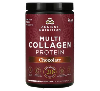 Dr. Axe / Ancient Nutrition, Multi Collagen Protein, шоколад, 10 унций (283,2 г)