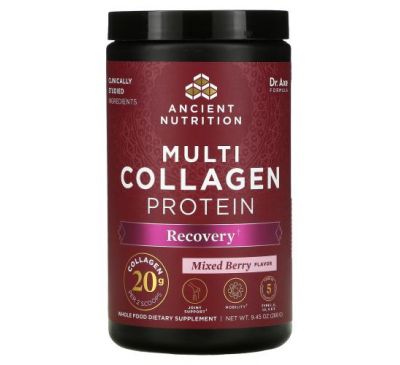 Dr. Axe / Ancient Nutrition, Multi Collagen Protein, Recovery, Mixed Berry Flavor, 9.45 oz (268 g)