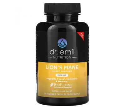 Dr Emil Nutrition, Lion's Mane Smart Shrooms, 2100 мг, 90 растительных капсул