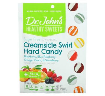 Dr. John's Healthy Sweets, Creamsicle Swirl Hard Candy, + Fiber & Vitamin C, Sugar Free, 3.85 oz (109 g)