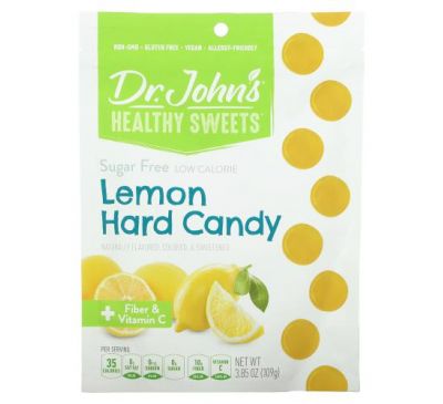 Dr. John's Healthy Sweets, Lemon Hard Candy, + Fiber & Vitamin C, Sugar Free, 3.85 oz (109 g)