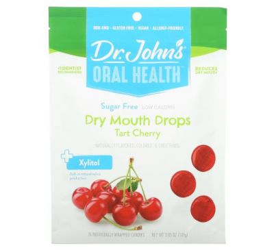Dr. John's Healthy Sweets, Oral Health, Dry Mouth Drops, + Xylitol, Tart Cherry, Sugar Free, 24 Individually Wrapped Candies, 3.85 oz (109 g)