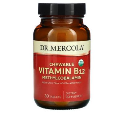 Dr. Mercola, Жевательный метилкобаламин с витамином B12, натуральная вишня, 30 таблеток