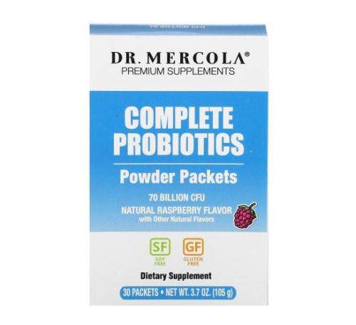 Dr. Mercola, Complete Probiotics Powder Packets, Natural Raspberry , 70 Billion CFU, 30 Packets, 0.12 oz (3.5 g) Each
