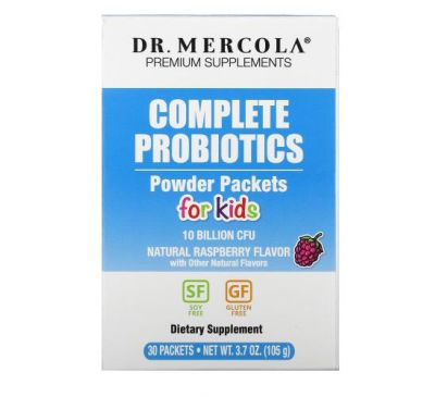 Dr. Mercola, Complete Probiotics Powder Packets for Kids, Natural Raspberry , 10 Billion CFU, 30 Packets, 0.12 oz (3.5 g) Each