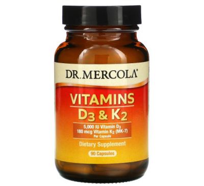 Dr. Mercola, Vitamins D3 & K2, 90 Capsules
