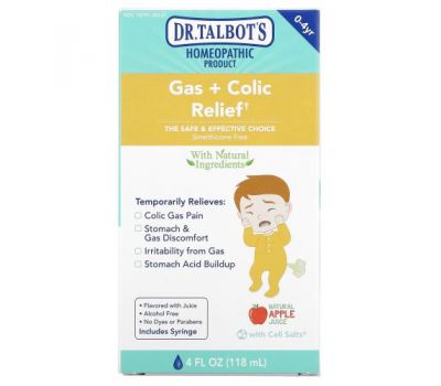 Dr. Talbot's, Gas + Colic Relief, 0-4 yr, Natural Apple Juice, 4 fl oz (118 ml)