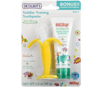 Dr. Talbot's, Toddler Training Toothpaste with Banana Toothbrush, 6 m+, Tutti Frutti, 2 Piece Set