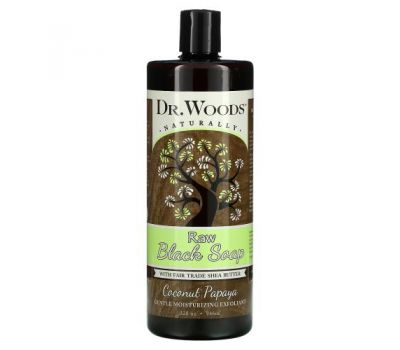 Dr. Woods, неочищенное черное мыло, масло ши, приобретенное на основе принципов справедливой торговли, кокос и папайя, 946 мл (32 жидк. унции)