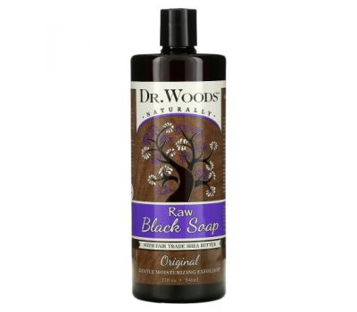 Dr. Woods, Неочищенное черное мыло, масло ши, приобретенное на основе принципов справедливой торговли, оригинальная рецептура, 946 мл