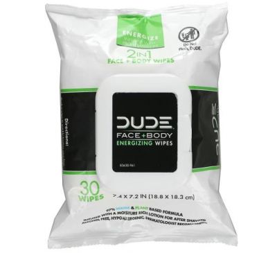 Dude Products, Тонизирующие салфетки для лица и тела, 30 салфеток
