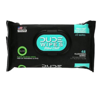 Dude Products, Flushable Wipes, Mint Chill, 48 Wipes