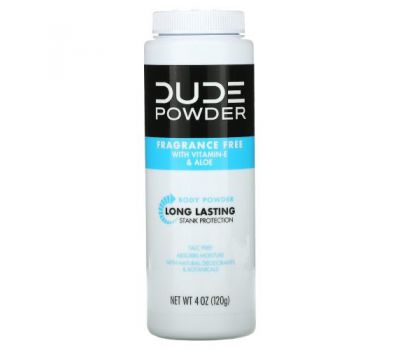 Dude Products, Powder, Body Powder, Fragrance Free, 4 oz (120 g)
