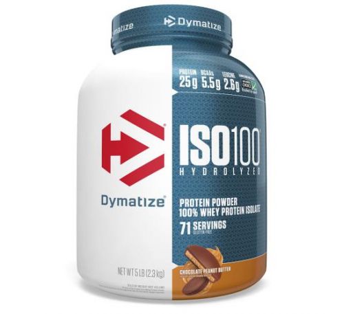 Dymatize Nutrition, ISO100, гидролизованный 100% изолят сывороточного протеина, шоколад и арахисовое масло, 2,3 кг (5 фунтов)