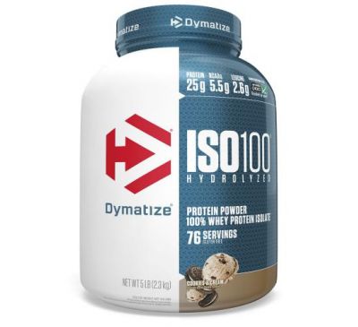 Dymatize Nutrition, ISO100 Hydrolyzed, 100% Whey Protein Isolate, Cookies & Cream, 5 lbs (2.3 kg)