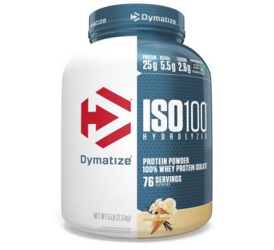 Dymatize Nutrition, ISO100 Hydrolyzed, 100% Whey Protein Isolate, Gourmet Vanilla, 5 lbs (2.3 kg)