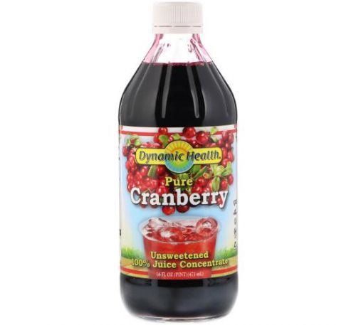 Dynamic Health  Laboratories, Pure Cranberry, 100% Juice Concentrate, Unsweetened, 16 fl oz (473 ml)