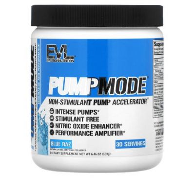EVLution Nutrition, PumpMode, Non-Stimulant Pump Accelerator, Blue Raz, 6.46 oz (183 g)