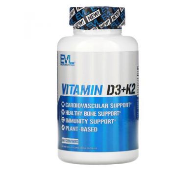 EVLution Nutrition, Vitamin D3+K2, 60 Veggie Capsules