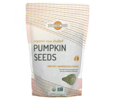 Earthtone Foods, Organic Raw Shelled Pumpkin Seeds, 16 oz (453 g)