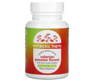 Eclectic Institute, Raw Fresh Freeze-Dried, Valerian Passion Flower, 250 mg, 90 Non-GMO Veggie Caps