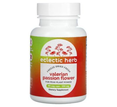 Eclectic Institute, Raw Fresh Freeze-Dried, Valerian Passion Flower, 250 mg, 90 Non-GMO Veggie Caps