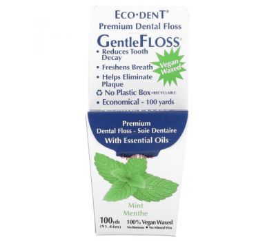 Eco-Dent, GentleFloss Зубная Нить, Мята 91.44 м