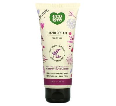 Eco Love, Hand Cream, Blueberry, Grape & Lavender, 3.38 fl oz (100 ml)