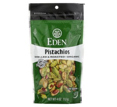 Eden Foods, Organic, Pistachios, Shelled & Dry Roasted, Lightly Sea Salted, 4 oz (113 g)
