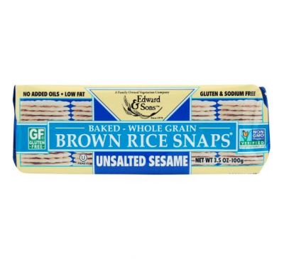 Edward & Sons, Baked Brown Rice Snaps (Запеченные бисквиты из коричневого риса), несоленный кунжут, 100 г