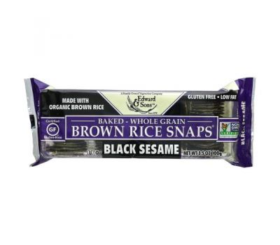 Edward & Sons, Brown Rice Snaps, запечені цільнозернові крекери, з чорним кунжутом, 100 г (3,5 унції)