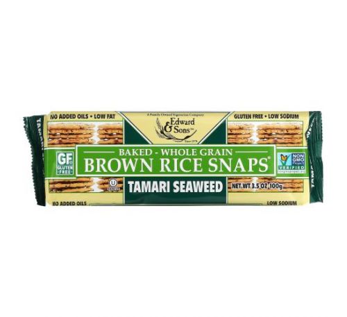 Edward & Sons, Brown Rice Snaps, запечені цільнозернові рисові крекери з водоростями тамарі, 100 г (3,5 унції)