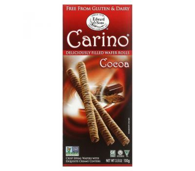 Edward & Sons, Carino, вафельные трубочки с начинкой, какао, 100 г