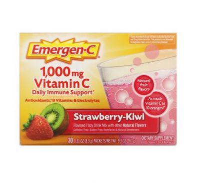 Emergen-C,  Vitamin C, Flavored Fizzy Drink Mix, Strawberry-Kiwi, 1,000 mg, 30 Packets, 0.31 oz (8.9 g) Each