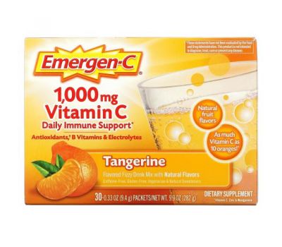 Emergen-C, Vitamin C, Flavored Fizzy Drink Mix, Tangerine, 1,000 mg, 30 Packets, 0.33 oz (9.4 g) Each