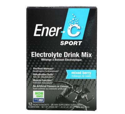 Ener-C, Sport, смесь для приготовления электролитов, ягодная смесь, 12 пакетиков по 3,43 г (0,1 унции)