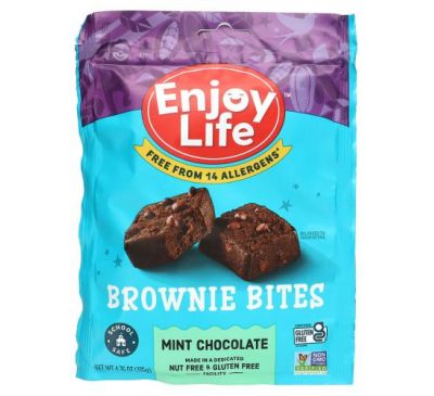 Enjoy Life Foods, Chocolate Brownie Bites, мятный шоколад, 135 г (4,76 унции)