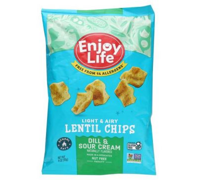 Enjoy Life Foods, Легкие и воздушные чечевичные чипсы, со вкусом укропа и сметаны, 113 г (4 унции)