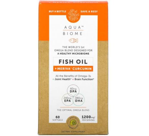 Enzymedica, Aqua Biome, Fish Oil + Meriva Curcumin, Lemon , 600 mg, 60 Softgels