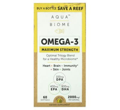 Enzymedica, Aqua Biome, Omega-3, Maximum Strength, Lemon, 1,000 mg, 60 Softgels