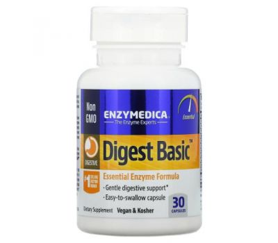 Enzymedica, Digest Basic, формула основных ферментов, 30 капсул