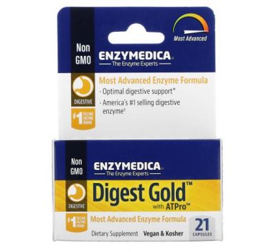 Enzymedica, Digest Gold з ATPro, добавка з травними ферментами, 21 капсула
