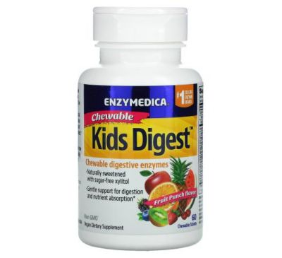 Enzymedica, Kids Digest, травні ферменти в формі жувальних таблеток зі смаком фруктового пуншу, 60 жувальних таблеток