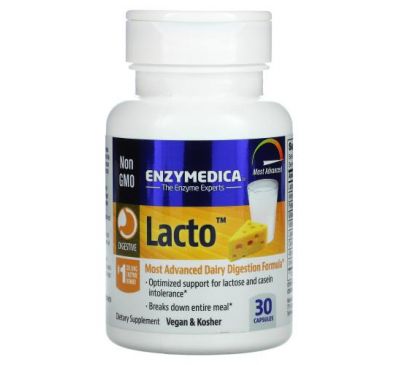 Enzymedica, Лакто, формула для перетравлення молочних продуктів останнього покоління, 30 капсул