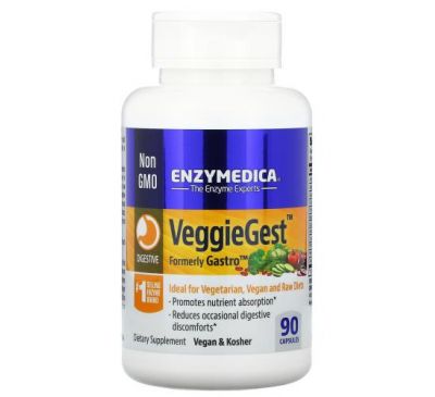 Enzymedica, VeggieGest, (предыдущее название Gastro), 90 капсул