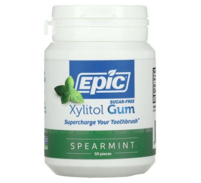 Epic Dental, Xylitol Gum, Sugar Free, Spearmint, 50 Pieces